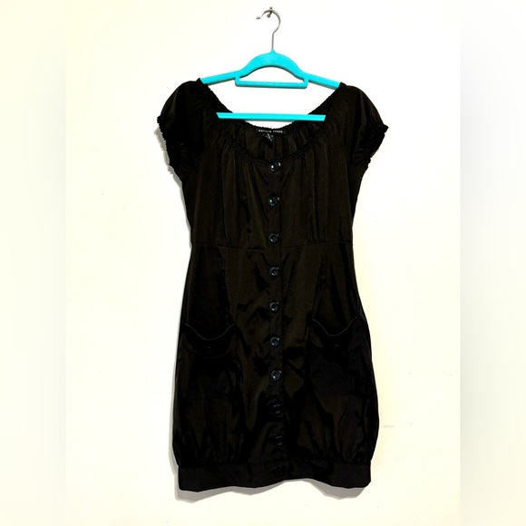 Antilia Femme Button Down Pockets Pleated Front Stretch Black Casual Dress Sz M - Picture 1 of 10